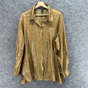 Josephine Chaus Shirt Women 18 Plus Brown Button Up Collared Silk Long Sleeve